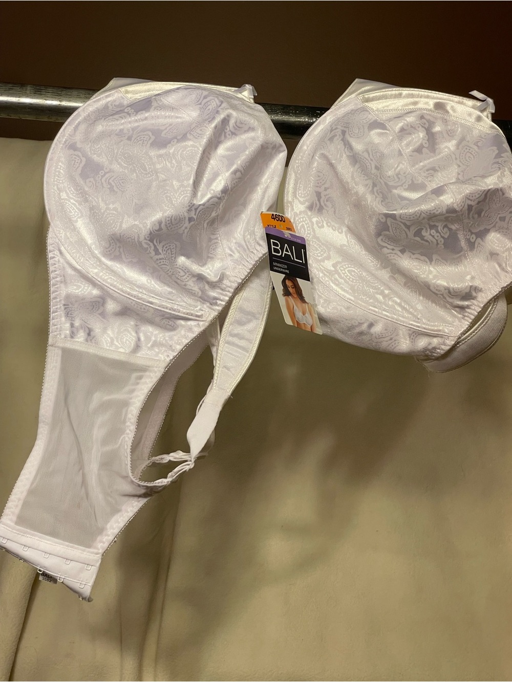 (2) Bali 46DD Underwire 5 -Hook White Bras. 2 Bras. New with Tags.
